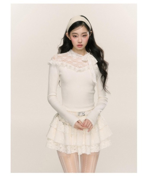 Achic(アシック)の「レースフリルニットボレロ(Tシャツ/カットソー・レディース・ブラック/ホワイト・M)」の17枚目の写真