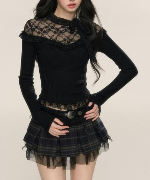 Achic(アシック)の「レースフリルニットボレロ(Tシャツ/カットソー・レディース・ブラック/ホワイト・M)」の19枚目の写真