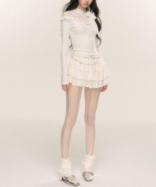 Achic(アシック)の「レースフリルニットボレロ(Tシャツ/カットソー・レディース・ブラック/ホワイト・M)」の20枚目の写真
