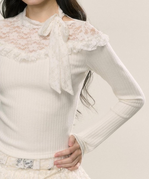 Achic(アシック)の「レースフリルニットボレロ(Tシャツ/カットソー・レディース・ブラック/ホワイト・M)」の21枚目の写真