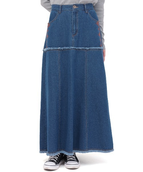 チチカカ(チチカカ)の「デニムカットオフ切替スカート(スカート・レディース・ブラック/ライトブルー/インディゴブルー・FREE)」の11枚目の写真