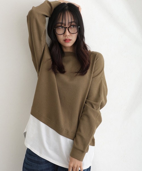 ElegChic(エレグシック)の「ワッフル裾切りデザイントップスロンT(Tシャツ/カットソー・レディース・ブラウン/パープル/チャコール/ブラック/カーキ・M/XL/4L)」の4枚目の写真