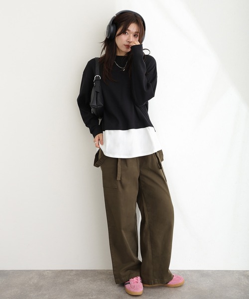 ElegChic(エレグシック)の「ワッフル裾切りデザイントップスロンT(Tシャツ/カットソー・レディース・ブラウン/パープル/チャコール/ブラック/カーキ・M/XL/4L)」の6枚目の写真