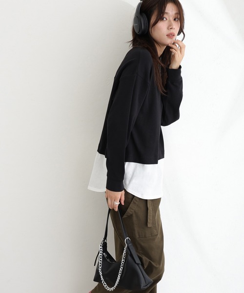 ElegChic(エレグシック)の「ワッフル裾切りデザイントップスロンT(Tシャツ/カットソー・レディース・ブラウン/パープル/チャコール/ブラック/カーキ・M/XL/4L)」の7枚目の写真
