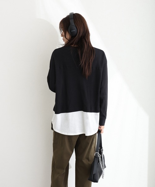 ElegChic(エレグシック)の「ワッフル裾切りデザイントップスロンT(Tシャツ/カットソー・レディース・ブラウン/パープル/チャコール/ブラック/カーキ・M/XL/4L)」の8枚目の写真