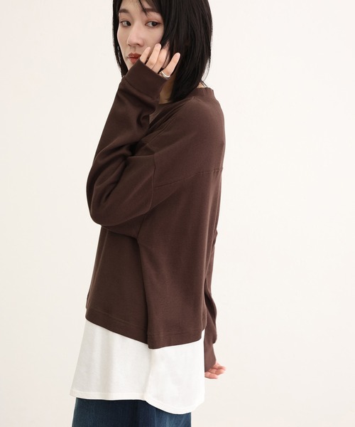 ElegChic(エレグシック)の「ワッフル裾切りデザイントップスロンT(Tシャツ/カットソー・レディース・ブラウン/パープル/チャコール/ブラック/カーキ・M/XL/4L)」の10枚目の写真