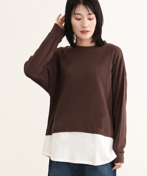 ElegChic(エレグシック)の「ワッフル裾切りデザイントップスロンT(Tシャツ/カットソー・レディース・ブラウン/パープル/チャコール/ブラック/カーキ・M/XL/4L)」の11枚目の写真