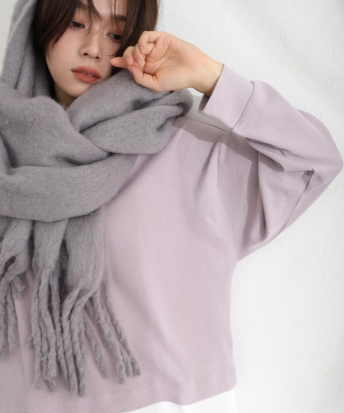 ElegChic(エレグシック)の「ワッフル裾切りデザイントップスロンT(Tシャツ/カットソー・レディース・ブラウン/パープル/チャコール/ブラック/カーキ・M/XL/4L)」の15枚目の写真