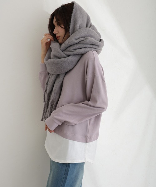 ElegChic(エレグシック)の「ワッフル裾切りデザイントップスロンT(Tシャツ/カットソー・レディース・ブラウン/パープル/チャコール/ブラック/カーキ・M/XL/4L)」の16枚目の写真