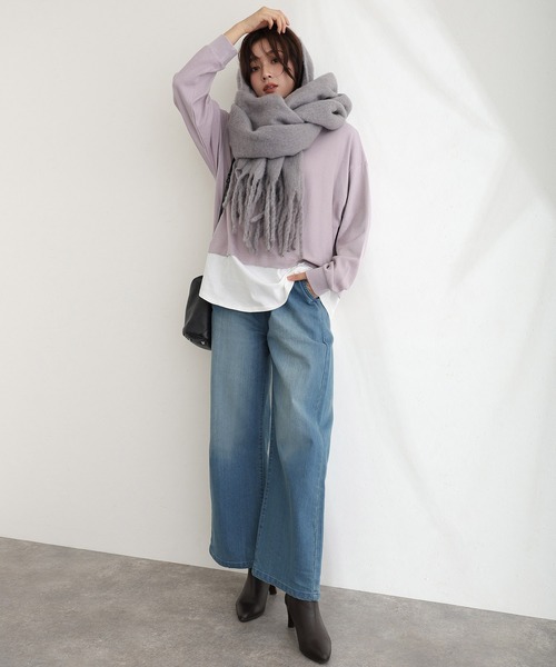 ElegChic(エレグシック)の「ワッフル裾切りデザイントップスロンT(Tシャツ/カットソー・レディース・ブラウン/パープル/チャコール/ブラック/カーキ・M/XL/4L)」の17枚目の写真