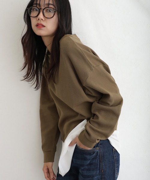 ElegChic(エレグシック)の「ワッフル裾切りデザイントップスロンT(Tシャツ/カットソー・レディース・ブラウン/パープル/チャコール/ブラック/カーキ・M/XL/4L)」の18枚目の写真