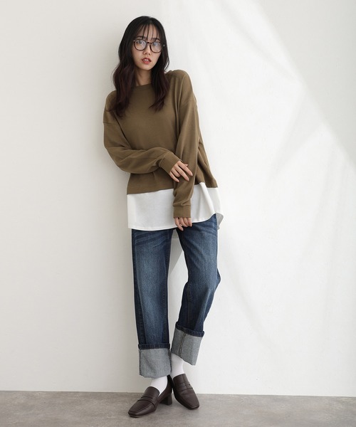 ElegChic(エレグシック)の「ワッフル裾切りデザイントップスロンT(Tシャツ/カットソー・レディース・ブラウン/パープル/チャコール/ブラック/カーキ・M/XL/4L)」の19枚目の写真