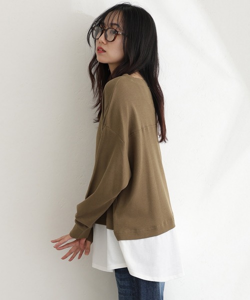 ElegChic(エレグシック)の「ワッフル裾切りデザイントップスロンT(Tシャツ/カットソー・レディース・ブラウン/パープル/チャコール/ブラック/カーキ・M/XL/4L)」の20枚目の写真