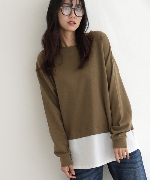 ElegChic(エレグシック)の「ワッフル裾切りデザイントップスロンT(Tシャツ/カットソー・レディース・ブラウン/パープル/チャコール/ブラック/カーキ・M/XL/4L)」の21枚目の写真