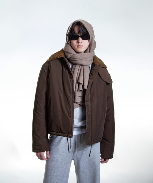 ZIP FIVE -White Line-(ジップファイブホワイトライン)の「【White Line】 パディング ボア ショート ジャケット / ボアブルゾン(ブルゾン・メンズ・カーキ/ブラック/ブラウン・MEDIUM/LARGE/X-LARGE)」の2枚目の写真