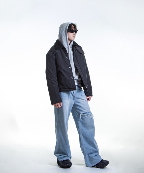 ZIP FIVE -White Line-(ジップファイブホワイトライン)の「【White Line】 パディング ボア ショート ジャケット / ボアブルゾン(ブルゾン・メンズ・カーキ/ブラック/ブラウン・MEDIUM/LARGE/X-LARGE)」の19枚目の写真