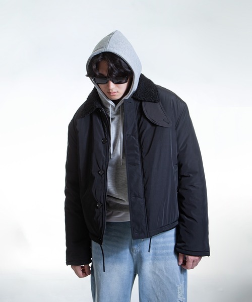 ZIP FIVE -White Line-(ジップファイブホワイトライン)の「【White Line】 パディング ボア ショート ジャケット / ボアブルゾン(ブルゾン・メンズ・カーキ/ブラック/ブラウン・MEDIUM/LARGE/X-LARGE)」の14枚目の写真