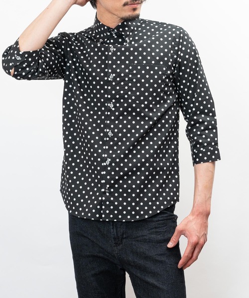 セール】日本製 ブロード 水玉 ボタンダウン 七分袖 シャツ(GW