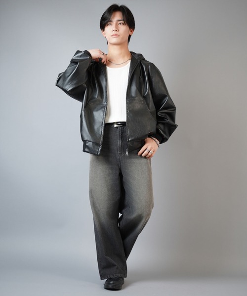 SPINNS(スピンズ)の「ウォッシュグラデーションワイドデニムパンツ/ユニセックス(デニムパンツ・メンズ・ブルー系その他/ブラック×ベージュ/サックスブルー系・L/M)」の10枚目の写真