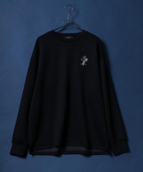 ANPAS(アンパス)の「ANPAS Flower Embroidery Oversized Shirt /別注 花柄 ワンポイント刺繍 オーバーサイズ ポンチ長袖Tシャツ ロンT スウェット トップス トレーナー メンズ レディース(Tシャツ/カットソー・メンズ・ブラック/グレー系その他/グレー/ブラック系その他/ホワイト/ホワイト系その他/ホワイト系その他2/ブラック系その他2/グレー系その他2・M/L)」の11枚目の写真