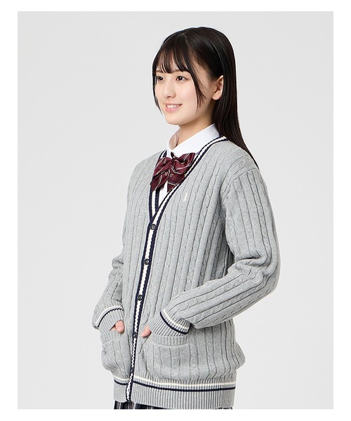 EASTBOY(イーストボーイ)の「カーディガン ケーブル ライン入り 綿 7G 制服 学生服 高校生 スクール(カーディガン/ボレロ・キッズ・ライトグレー/オフホワイト/ネイビー・11号/9号/13号)」の20枚目の写真