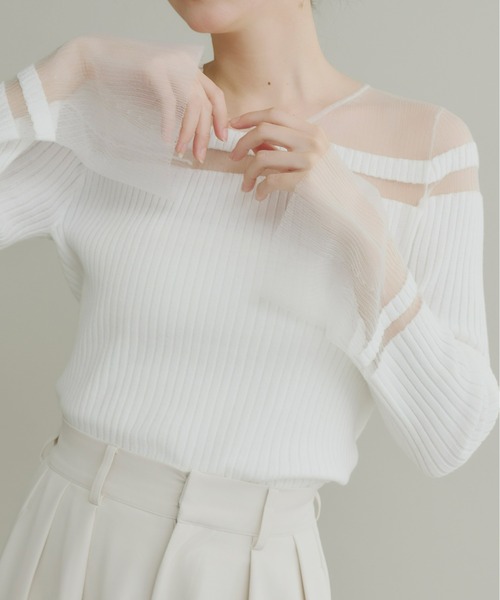 ⭐️Olu. シアーブロックフレアスリーブニット⭐️ シアーブロックフレアスリーブニット