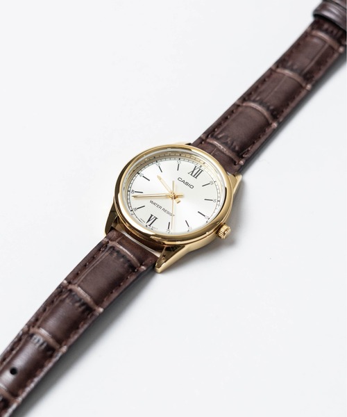 【60】【ITN】【CASIO（カシオ）】アナログ ラウンド ゴールド レザー 腕時計（アナログ腕時計）｜CASIO（カシオ）