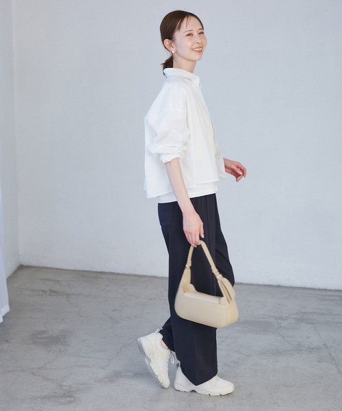 ROPE' PICNIC(ロペピクニック)の「【花粉ガード・防シワ】クロップドシャツ(シャツ/ブラウス・レディース・ブルー/ピンク系その他/オフホワイト/ピンク・38)」の6枚目の写真