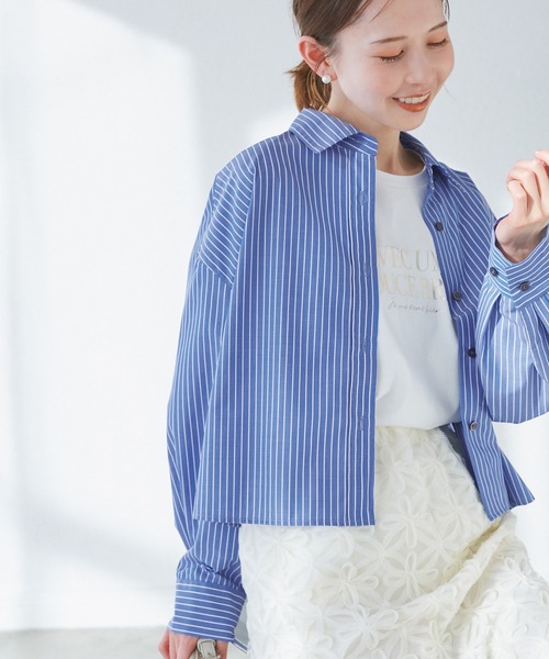 ROPE' PICNIC(ロペピクニック)の「【花粉ガード・防シワ】クロップドシャツ(シャツ/ブラウス・レディース・ブルー/ピンク系その他/オフホワイト/ピンク・38)」の11枚目の写真