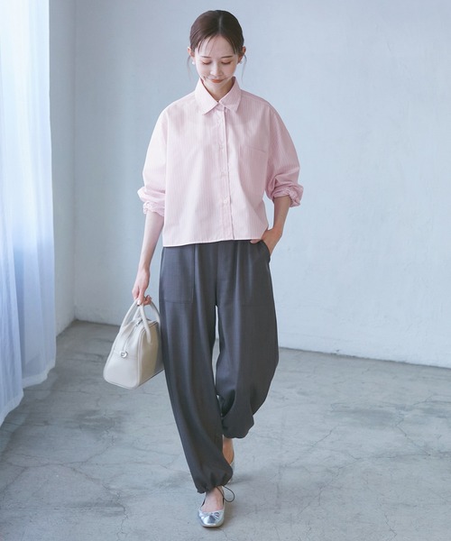 ROPE' PICNIC(ロペピクニック)の「【花粉ガード・防シワ】クロップドシャツ(シャツ/ブラウス・レディース・ブルー/ピンク系その他/オフホワイト/ピンク・38)」の12枚目の写真