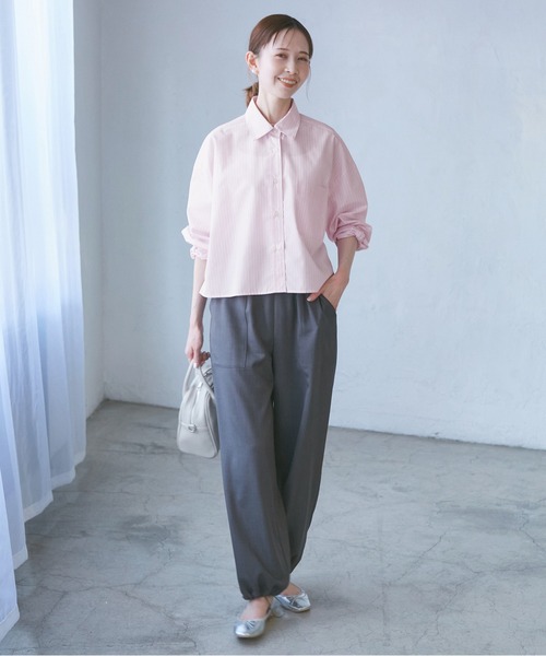 ROPE' PICNIC(ロペピクニック)の「【花粉ガード・防シワ】クロップドシャツ(シャツ/ブラウス・レディース・ブルー/ピンク系その他/オフホワイト/ピンク・38)」の13枚目の写真