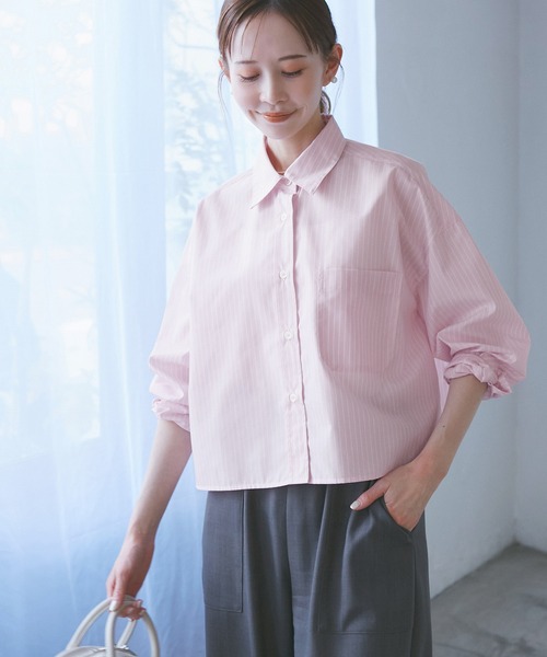 ROPE' PICNIC(ロペピクニック)の「【花粉ガード・防シワ】クロップドシャツ(シャツ/ブラウス・レディース・ブルー/ピンク系その他/オフホワイト/ピンク・38)」の16枚目の写真