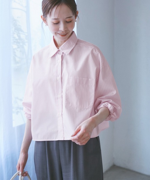 ROPE' PICNIC(ロペピクニック)の「【花粉ガード・防シワ】クロップドシャツ(シャツ/ブラウス・レディース・ブルー/ピンク系その他/オフホワイト/ピンク・38)」の17枚目の写真