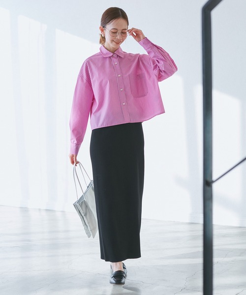 ROPE' PICNIC(ロペピクニック)の「【花粉ガード・防シワ】クロップドシャツ(シャツ/ブラウス・レディース・ブルー/ピンク系その他/オフホワイト/ピンク・38)」の19枚目の写真