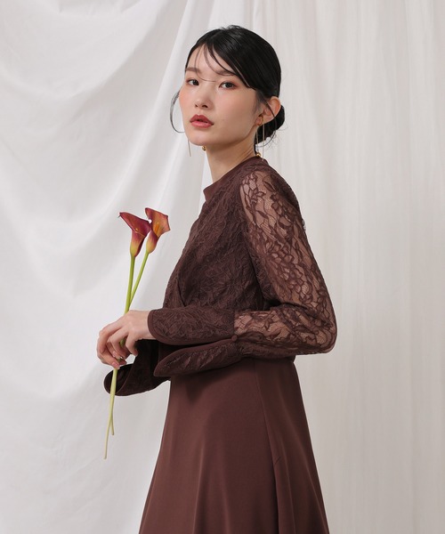 Kana（カナ）の「フラワー レース トライアングルデザイン ワンピース ドレス 結婚式 お呼ばれ オケージョン（ドレス・レディース・ブルー系その他/ブラウン/カーキ・M）」の5枚目の写真