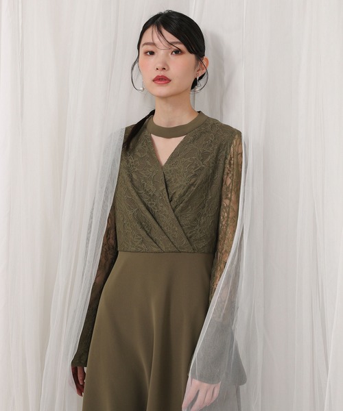 Kana（カナ）の「フラワー レース トライアングルデザイン ワンピース ドレス 結婚式 お呼ばれ オケージョン（ドレス・レディース・ブルー系その他/ブラウン/カーキ・M）」の10枚目の写真
