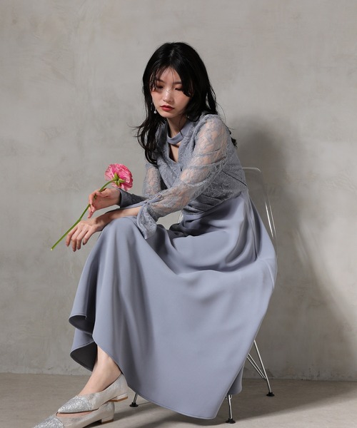 Kana（カナ）の「フラワー レース トライアングルデザイン ワンピース ドレス 結婚式 お呼ばれ オケージョン（ドレス・レディース・ブルー系その他/ブラウン/カーキ・M）」の13枚目の写真