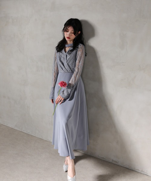 Kana（カナ）の「フラワー レース トライアングルデザイン ワンピース ドレス 結婚式 お呼ばれ オケージョン（ドレス・レディース・ブルー系その他/ブラウン/カーキ・M）」の15枚目の写真