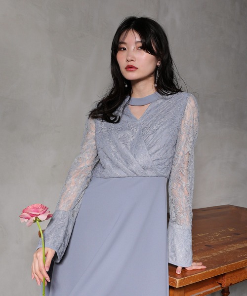 Kana（カナ）の「フラワー レース トライアングルデザイン ワンピース ドレス 結婚式 お呼ばれ オケージョン（ドレス・レディース・ブルー系その他/ブラウン/カーキ・M）」の16枚目の写真