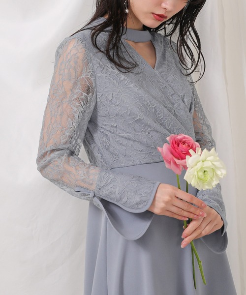 Kana（カナ）の「フラワー レース トライアングルデザイン ワンピース ドレス 結婚式 お呼ばれ オケージョン（ドレス・レディース・ブルー系その他/ブラウン/カーキ・M）」の18枚目の写真