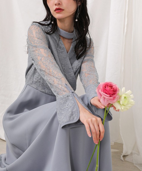 kana 花柄　レース　結婚式 ワンピース　ドレス　オケージョン シック フラワー刺繍 パーティー ドレス 結婚式 お呼ばれ