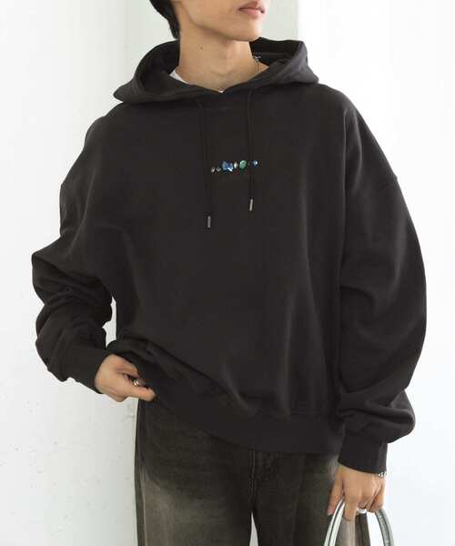 SENSE OF PLACE by URBAN RESEARCH(センスオブプレイスバイアーバンリサーチ)の「Gem Stone Cropped Hoodie(パーカー・メンズ・ネイビー/ブラック/ミント・MEDIUM/LARGE)」の7枚目の写真