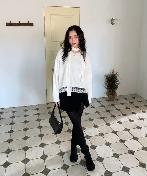 by muni:r（バイ ムニール）の「シンプルスリットラップスカートパンツ（スカート・レディース・ブラック/チャコール・SMALL/MEDIUM）」の3枚目の写真