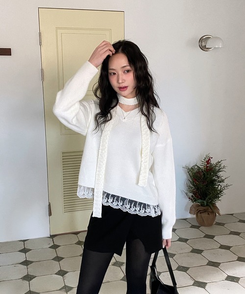 by muni:r（バイ ムニール）の「シンプルスリットラップスカートパンツ（スカート・レディース・ブラック/チャコール・SMALL/MEDIUM）」の4枚目の写真