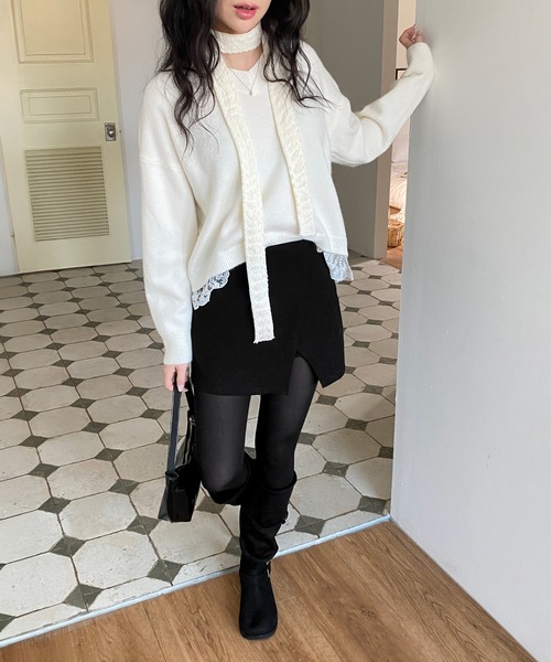 by muni:r（バイ ムニール）の「シンプルスリットラップスカートパンツ（スカート・レディース・ブラック/チャコール・SMALL/MEDIUM）」の7枚目の写真