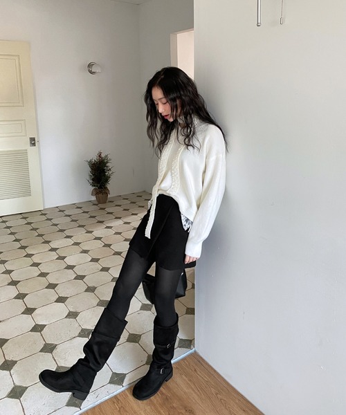 by muni:r（バイ ムニール）の「シンプルスリットラップスカートパンツ（スカート・レディース・ブラック/チャコール・SMALL/MEDIUM）」の9枚目の写真