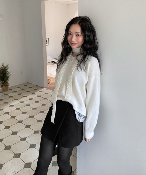 by muni:r（バイ ムニール）の「シンプルスリットラップスカートパンツ（スカート・レディース・ブラック/チャコール・SMALL/MEDIUM）」の10枚目の写真