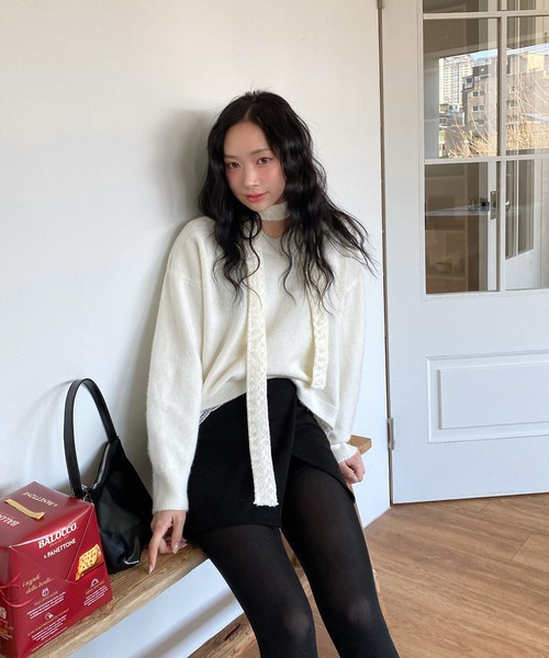 by muni:r（バイ ムニール）の「シンプルスリットラップスカートパンツ（スカート・レディース・ブラック/チャコール・SMALL/MEDIUM）」の12枚目の写真