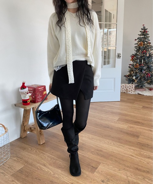by muni:r（バイ ムニール）の「シンプルスリットラップスカートパンツ（スカート・レディース・ブラック/チャコール・SMALL/MEDIUM）」の13枚目の写真