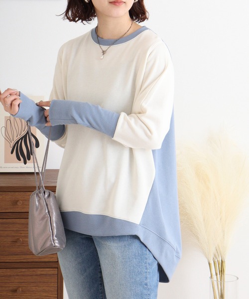 myke(ミーカ)の「myke 裏毛 配色ロング袖リブドルマンプルオーバー(スウェット・レディース・アイボリー/マルチ/オートミール/ライトピンク・M)」の1枚目の写真